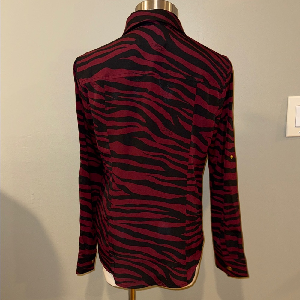 Michael Kors Red and Black Zebra Animal Print Blouse - Picture 8 of 10